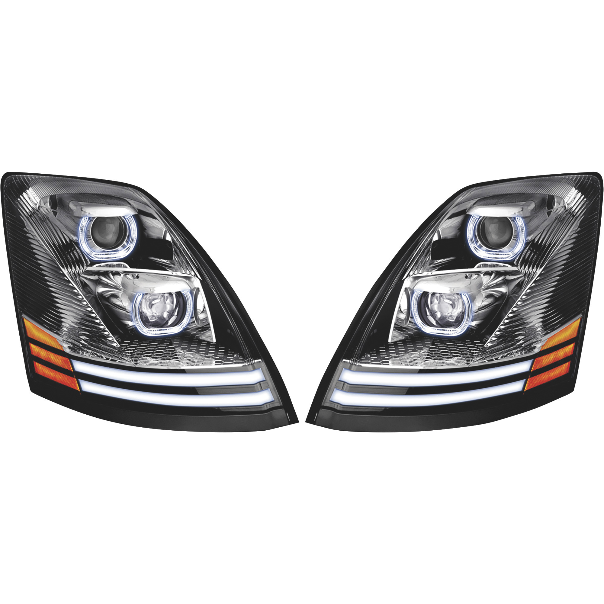 TRUX Volvo Driver's Side LED Projector Semi-Truck Headlight Assembly with LED Lightbar, Model# TLED-H17